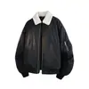 Chaqueta de algodón tipo workwear con solapa de borrego sintético para hombre y mujer, forro polar de invierno y engrosada, abrigo de algodón cálido de ajuste holgado retro americano