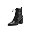 Botas femininas de couro com cadarço e salto alto grosso para deslocamento no outono e inverno de 2024