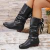 Cross-border Novo plus size Lace-up Botas altas finas femininas Outono e inverno Branco Estudante Botas de couro de salto grosso Amazon