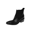 Botines Chelsea de cuero de alta calidad, estilo básico, colección otoño/invierno 2026, tacón medio grueso, puntera cuadrada, cuero genuino, sin cordones, botines cortos para mujer, adecuados para ir al trabajo