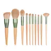 Set de brochas de maquillaje de 10 piezas color rosa verde transfronterizo, brocha para sombras de ojos, brocha para polvos, brocha para rubor, set completo de herramientas de belleza