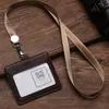 Ventas Directas de Fábrica Transfronterizas Porta Tarjetas de Dos Capas de Piel de Vaca Genuina Correa con Hebilla Telescópica Porta Insignia de Cuero para Trabajo de Enfermera de Cuello Blanco
