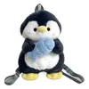 Nova Bolsa de Pelúcia Fofa de Pinguim de Desenho Animado Segurando um Peixe, Boneca Super Fofa para Meninas, Mochila de Estudante, Mochila Pequena Infantil