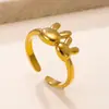 Joias Transfronteiriças de Novo Aço Titânio, Moda de Luxo Leve, Anel de Aço Inoxidável com Cravação de Diamante Fundido, Fabricante de Anel Aberto de Animal Coelho