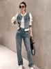 Moda Coreana Outono e Primavera Jeans com Temperamento Jaqueta Jeans Conjunto de Duas Peças 2023 Novo Conjunto Completo da Moda