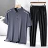Traje Casual de Verano para Hombres de Mediana Edad y Mayores, Camiseta Deportiva de Manga Corta para el Día del Padre, Pantalones Largos, Conjunto de Tres Piezas de Talla Grande para Papá