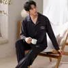 Pijama de Algodón Puro para Hombre de Otoño, Manga Larga, Pantalón Largo, Moderno, Tacto de Alta Gama, Todo Algodón, Se Puede Usar Fuera de Casa, Ropa de Casa, Conjunto de Dos Piezas