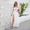 Vestido Longo de Manga Comprida com Decote V e Fenda Novo de Verão Especial de Fronteira para Novo Vestido de Noiva