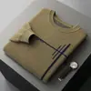 Suéter de lã masculino outono e inverno, gola redonda, espessado, suéter de tricô em blocos de cor, casual solto, top de cashmere em cor contrastante, camisa básica