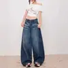 Jeans Lavados Scimitar Estilo Americano para Mujer, Invierno 2025 Nuevos Sueltos Casual Rectos Pierna Ancha Caídos Largo hasta el Suelo Modernos