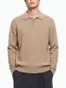 Mu Qiu Ropa de Hombre Polo de Punto con Cremallera a Media Altura y Cuello Solapa de Manga Larga Estilo Old Money Suéter Holgado Texturizado