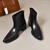 Sensación de piel de oveja listo para enviar botas de tobillo de punta marrón para mujer nuevo otoño tacón alto Chelsea Martin botas de cuero botas ajustadas