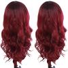 Peluca para mujer europea y americana 2022 flequillo cabello largo rizado onda grande rojo vino peluca de fibra química funda para la cabeza en stock generación cabello