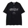 Ropa para Hombre Ins Retro Americano Camiseta Negra de Manga Corta con Hombro Caído, Estampado de Caballo en Racimo y Diseño de Letras, Peso Pesado Holgada Estilo High Street