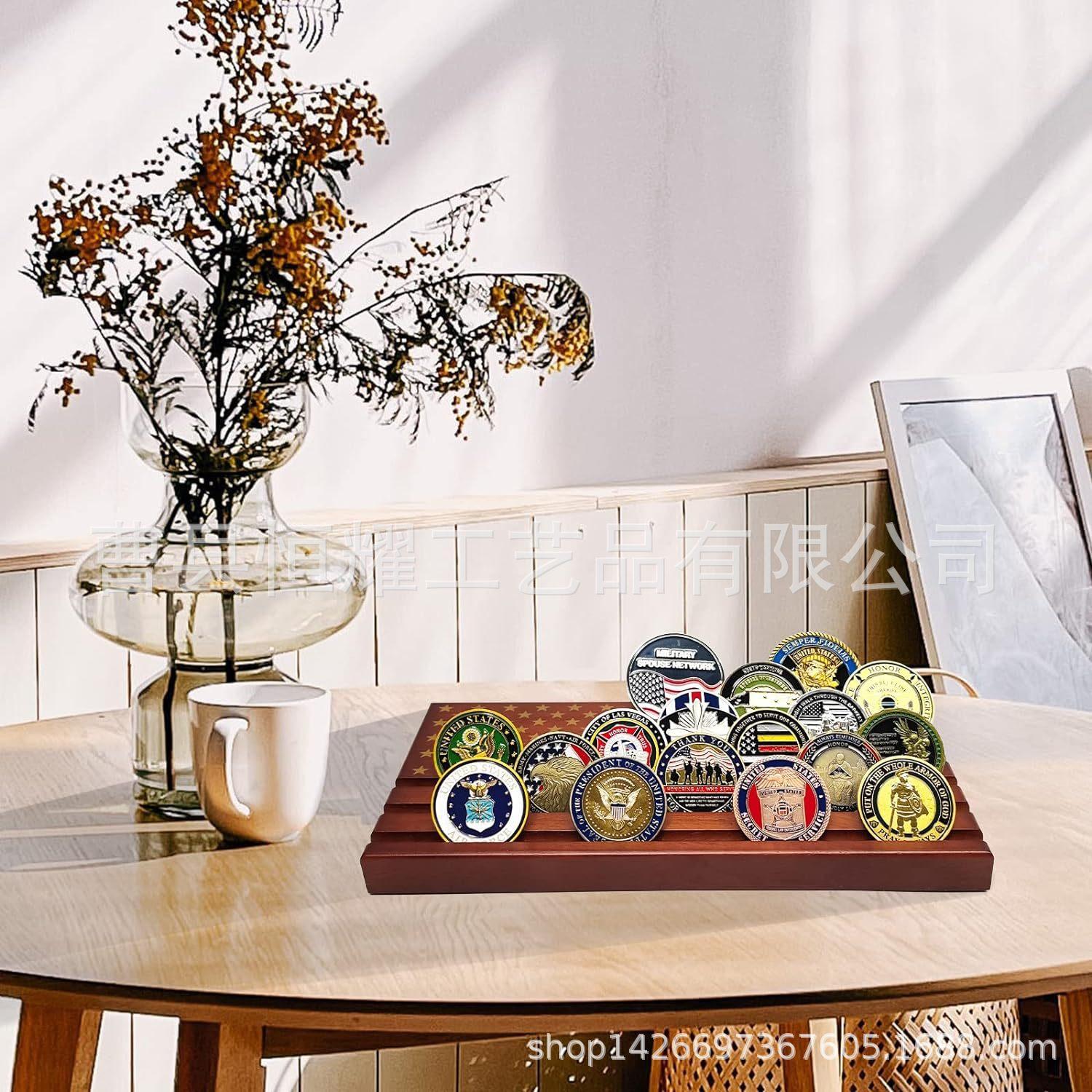 木制纪念币展示架桌面摆台勋章收纳架硬币收藏多层置物架BSCI