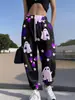 2026 Calça Casual Solta Estilo Europeu e Americano com Estampa 3D para Mulheres, Calça Longa Versátil Estilo Streetwear da Moda com Estampa de Pétala Curva