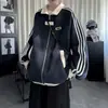 Moletom Cardigan de Veludo com Três Listras para Homens e Mulheres Novo Outono e Inverno Solto Casual Versátil Estilo Preppy Jaqueta Moletom de Casal