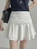 Falda de Diseño Nuevo 2026 de Cintura Alta en Línea A para Mujer, Falda Corta de Encaje Adelgazante de Verano, Falda Abullonada en Blanco