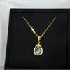 Collar Colgante de Plata de Ley S925 Chapado en Oro Borde Hueco Diamante Zafiro Natural de Gota de Agua Salada para Mujer, Cadena de Clavícula de Alta Gama y Exquisita