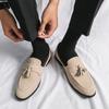 Zapatos de Cuero Británicos para Hombre Estilo Coreano de Moda Elevadores Internos Antivellón Zapatos Tipo Mocasín Slip-on Perezosos Casuales Mocasines con Borlas