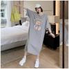 Algodón Manga Corta Largo Sobre la Rodilla Nuevo Verano Estilo Hong Kong Estilo Japonés Estampado Combinable Talla Grande Abertura Camiseta para vestido Mujer