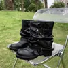 Botas de Plataforma com Salto Grosso Estilo Britânico Moderno Femininas 2026 Novas Outono Inverno Versátil Retrô Cano Franzido Botas de Cano Curto Botas Femininas