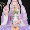 Estatua del Bodhisattva Guanyin de Miao Shan para Adoración, Imitación de Jade Blanco, Bodhisattva Guanyin del Mar del Sur para Uso Doméstico, Sentado sobre Loto, Estatua de Compasión y Sabiduría