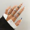 Anillo de mariposa negro esmaltado con forma de corazón oscuro para Halloween, juego de nueve anillos estilo punk de araña