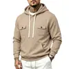 Moletom com capuz estilo workwear europeu transfronteiriço masculino com cordões contrastantes, bolsos duplos, caimento solto, ombro caído, tamanho plus size