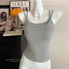 Camisola Estilo Chica Picante Primavera y Verano de Doble Tirante Falso Dos Piezas Bloque de Color Hueca Espalda Hermosa con Copas para Ropa Exterior