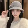 Sombrero de Pescador de Felpa de Pelo de Conejo para Mujer, Estilo Coreano Versátil de Alta Gama para Otoño e Invierno, Sombrero de Cubo para Circunferencia de Cabeza Grande, Sombrero de Cubo de Invierno