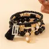 Pulsera con colgante rectangular hueco de estilo bohemio, de gran venta internacional, con cordón elástico multicapa y cuentas.