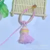 Nudo de Diamante Cielo Estrellado Hilo de Algodón Teñido Degradado Llavero Anillo Borla Pequeña Accesorio Colgante para Teléfono DIY Borla Corta Gruesa