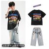 Traje de Moda Hip-Hop Holgado con Alfabeto para Street Dance Verano Pantalones de Mezclilla Traje de Rendimiento de Baile Hiphop para Niños y Niñas