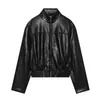 Moda para Mujer 2026 Otoño/Invierno Estilo Europeo y Americano Chaqueta de Piel Sintética con Bolsillos Decorados Cremallera Frontal Cuello Alto Casual Holgada Color Sólido
