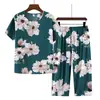 Pijama de Algodón y Seda para Mujer, Conjunto de Dos Piezas Delgado de Manga Corta para Verano, Algodón Artificial, Ropa de Casa para Madres de Mediana Edad, Casual y Cómodo de Verano para Mujer