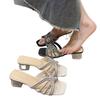 Novedad Primavera 2026 Estilo Francés Pantuflas con Pedrería para Mujer, Tacones Altos de Cristal, Sandalias de Tacón Grueso con Punta Abierta, Elegantes y Populares