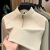 Camiseta masculina de manga comprida com zíper parcial sem costura em elastano, novo modelo outono 2026, gola alta, casual, cor sólida, camiseta masculina simples