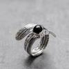 Anillo Retro de Pluma Plateado Esmalte de Goteo Estilo Antiguo Personalizado Gama Alta Estilo Genial Diseño Abierto Venta Directa de Fábrica