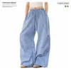 Calça Cargo Plaid Elástica na Cintura com Pregas Estilo Retrô Americano Design Unissex com Efeito Drapeado Perna Larga Calça Casual