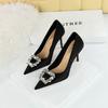 3265-K2 Zapatos de moda para mujer estilo coreano tacón ultra alto aguja escotado puntiagudo hebilla de metal con pedrería zapatos de una capa tacones altos de mujer