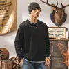 Camiseta de Manga Larga Pesada Estilo Retro Americano 260g para Hombre Holgada Otoño Nuevo Estilo Marca de Moda Patchwork Falso Dos Piezas Top para Hombre T