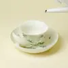 Gaiwan de Cerámica Verde Claro Sombra de Bambú Pintado a Mano Bajo Esmalte, Tazón de Té Exquisito Hecho a Mano, Bandeja para Té Seco, Juego de Té de Alta Gama