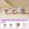 Juego de Té Wisteria Chunying Pintado a Mano de Fábrica Set Conveniente Cerámica Gaiwan Taza de Té Utensilios Especiales para Preparar Té Regalo de Inauguración