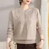 Nuevo Estilo Otoño 2026 Suéter para Madre con Cuello Redondo, Bordado Tridimensional, Elegante Capa Interior para Mujeres de Mediana Edad y Mayores