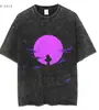Tamanho Europeu Transfronteiriço Camiseta Masculina de Manga Curta Lavada Vintage Desenho Animado Anime Estilo Dark High Street Europeu e Americano Camiseta Curta Masculina