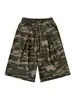 Calça de moletom Y2K falsa de duas peças xadrez na cintura para mulheres, estampa de letras estilo americano, shorts casuais de perna larga com cordão, alta costura