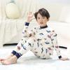 Camisa infantil de outono e inverno forrada de lã espessada interna quente camisa base de pijama terno infantil de gola média estampada coreana elástica alta
