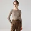 Suéter de cachemira con patrón de espina de pescado para otoño e invierno para mujer, cuello medio alto simple, corte ajustado, top de punto de lana suave y amigable con la piel