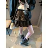 Mochie Estilo Chica Picante Retro Estampado de Leopardo Vintage Volantes Pastel Cintura Elástica Falda Mini de Corte A MQ1926